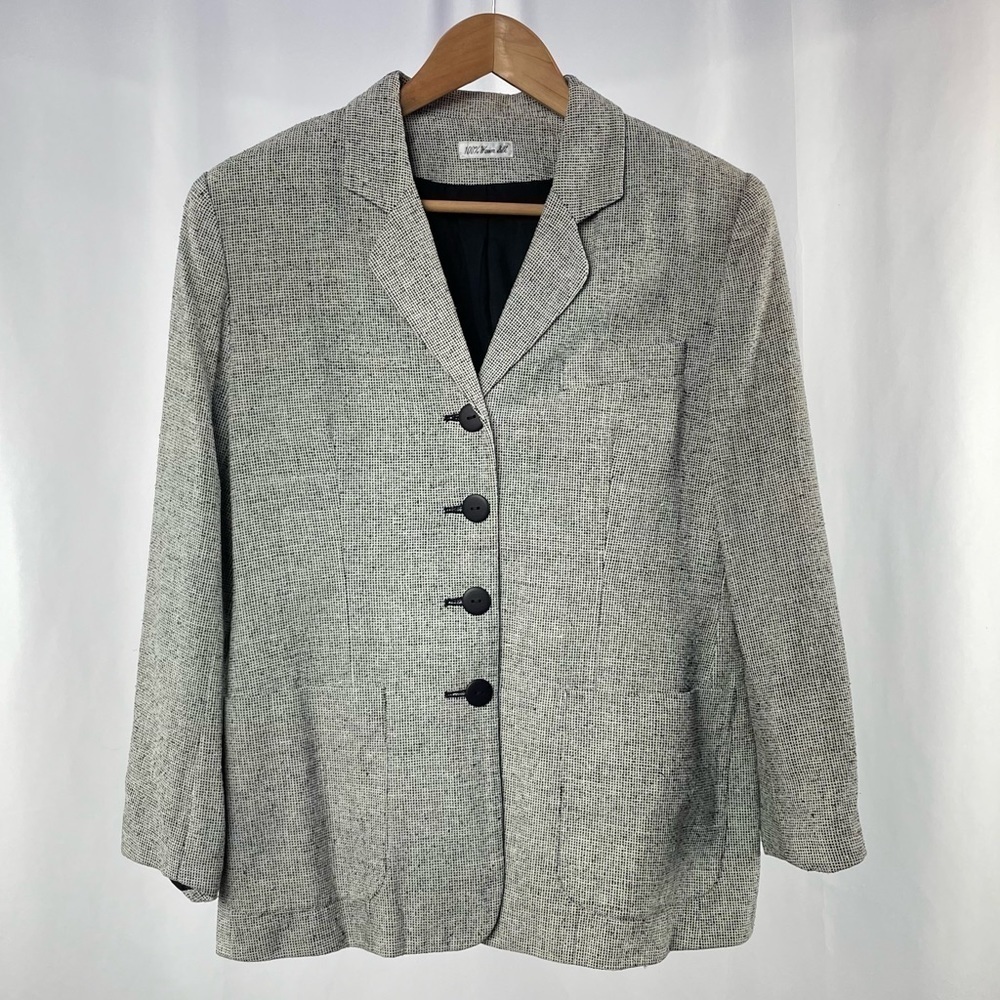 Doncaster 100%‎ Woven Silk Button Jacket in Black White Size 8 Petite